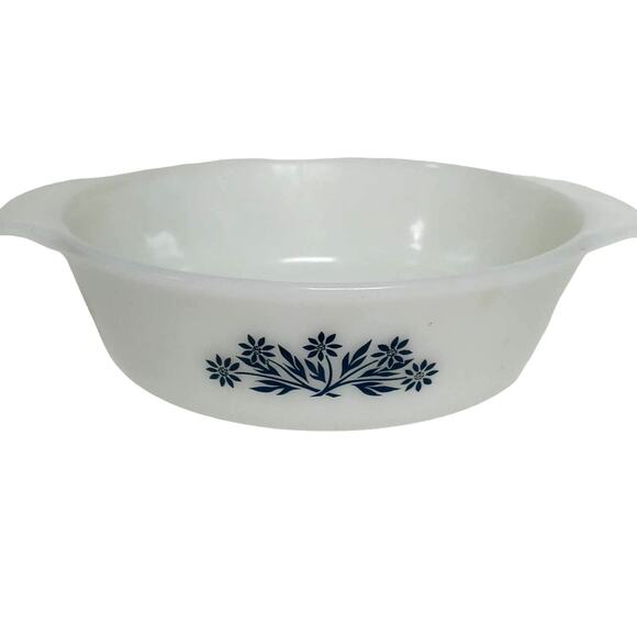 Vintage Anchor Hocking Casserole Dish Blue Cornflower Fire King Milk Glass 1 Qt - Picture 1 of 16